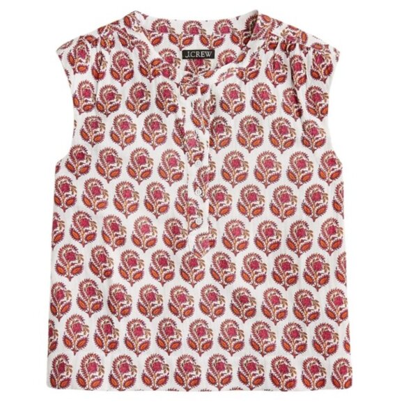 J.Crew Cora Soft Gauze Top Bouquet Block Print Floral Cotton Blouse XS Fits S/M - Picture 1 of 5